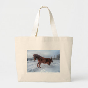 Grand Tote Bag Cheval Sorrel, émerveillé par la neige hivernale