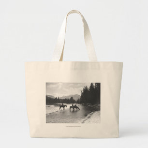 Grand Tote Bag Chevaux buvant de et traversant une rivière