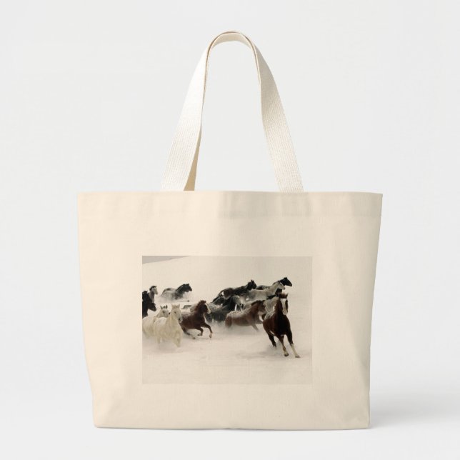 Grand Tote Bag Chevaux dans la neige (Devant)
