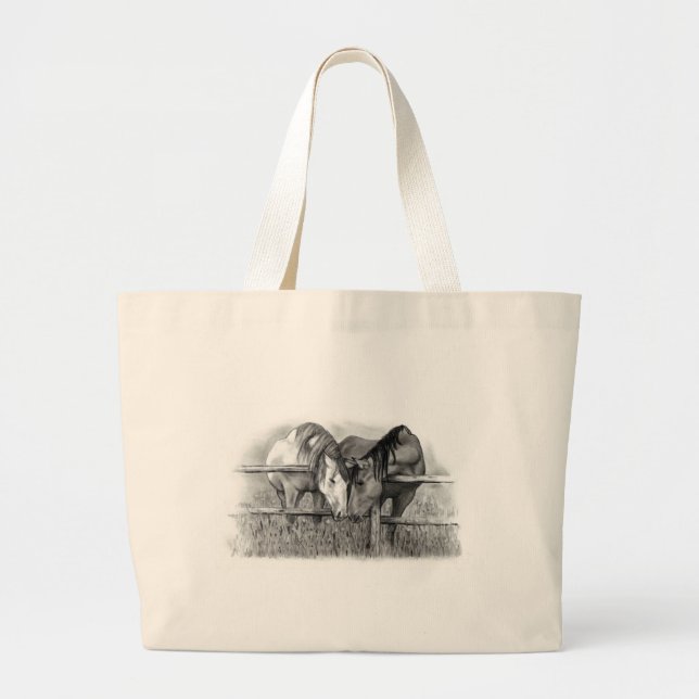 GRAND TOTE BAG CHEVAUX DANS L'AMOUR : RÉALISME DE CRAYON (Devant)