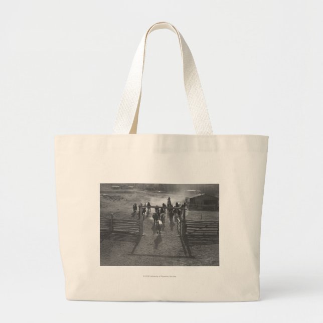 Grand Tote Bag Chevaux dans le corral (Devant)