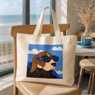 Grand Tote Bag Chien Beagle Cool portant des lunettes de soleil d