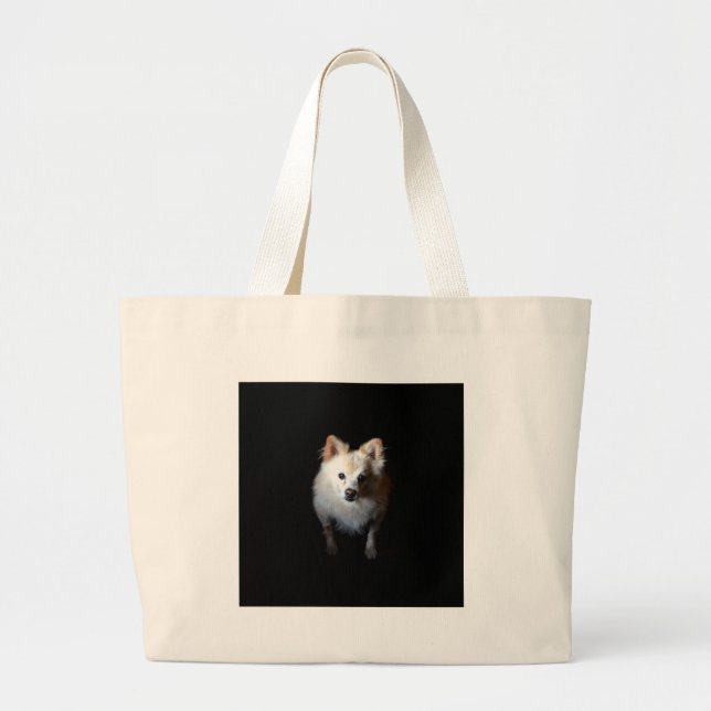 Grand Tote Bag Chien de Poméranie en noir (Devant)