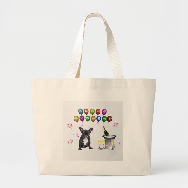 Grand Tote Bag Chien de taureau français Nouvel An (Devant)