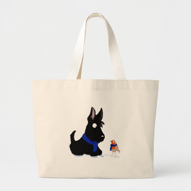 Grand Tote Bag Chien et Robin de Scottie (Devant)