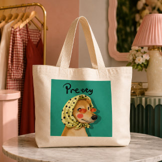 Grand Tote Bag Chien joli et drôle avec un foulard babouchka rétr