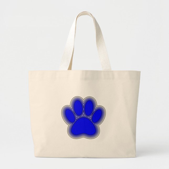 Grand Tote Bag Chien Paw En Bleu Avec Contours (Devant)