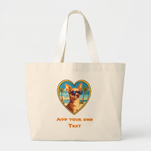 Grand Tote Bag Chihuahua sur la plage