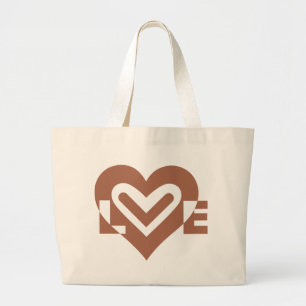 Grand Tote Bag Chocolat graphique mignon Love Brown