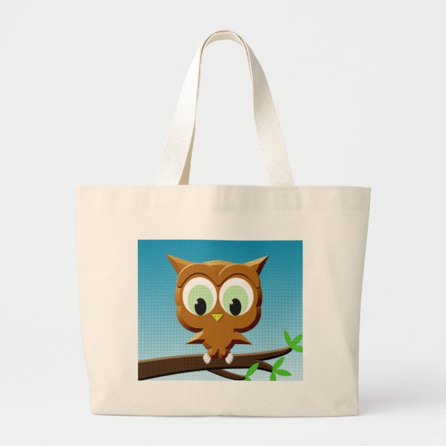 Grand Tote Bag Chouette à caricature au papier (Devant)