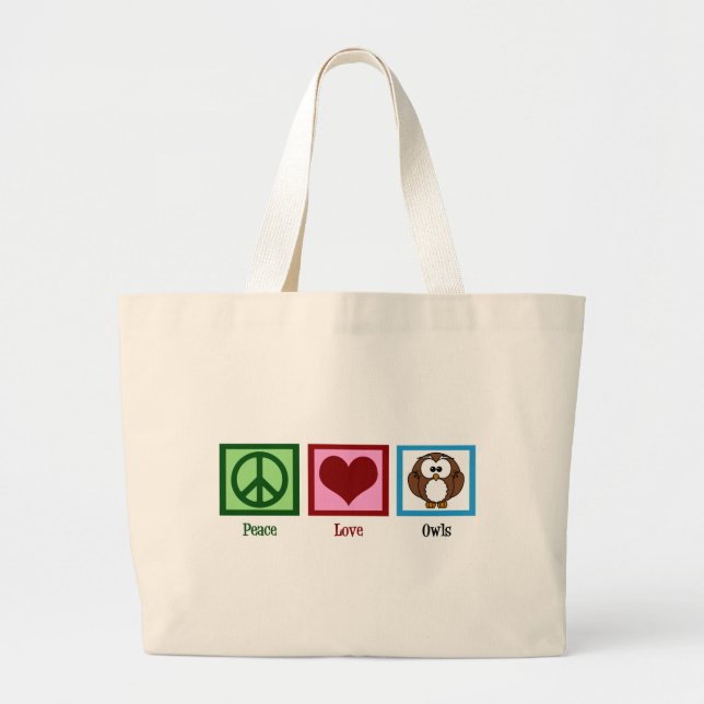 Grand Tote Bag Chouettes d'amour pour la paix (Devant)