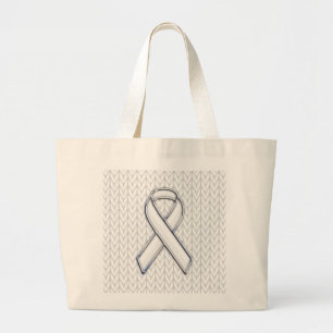 Grand Tote Bag Chrome on White Knitting Ribbon Awareness Print