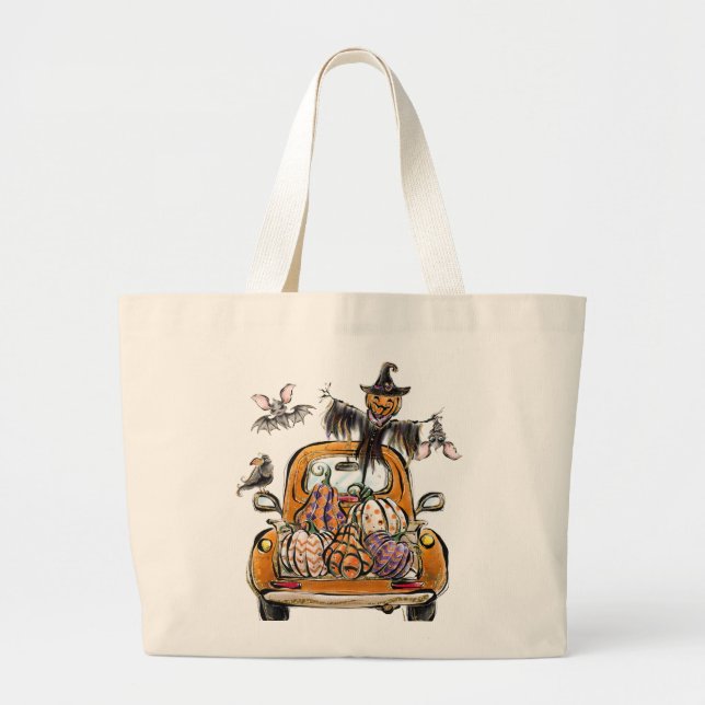 Grand Tote Bag Chute Citrouille Patuck avec chauve-souris épouvan (Devant)