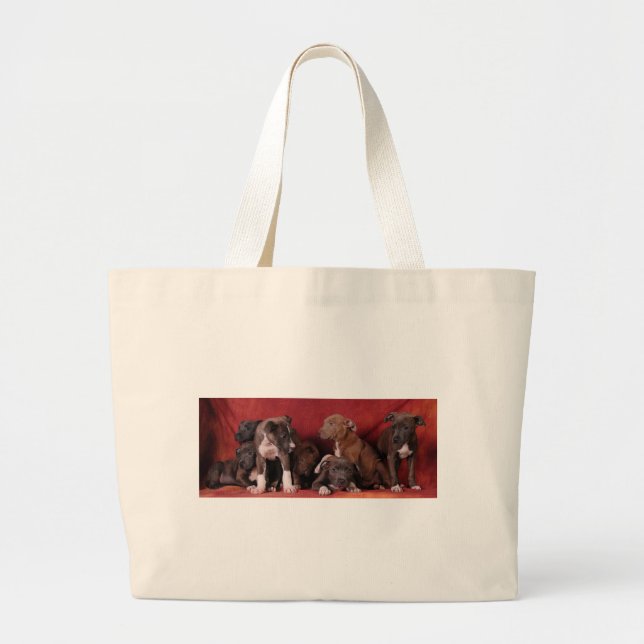 Grand Tote Bag Ciel de chiot de Pitbull (Devant)