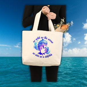 Grand Tote Bag Citation de dauphins d'aquarelle  