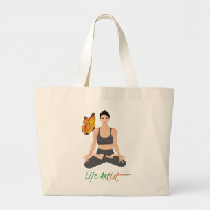 Grand Tote Bag Citation de l'artiste Yoga Vie Papillon auto-améli