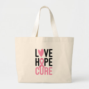 Grand Tote Bag Citation de ruban de rose de traitement d'espoir