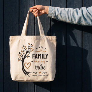 Grand Tote Bag Citation de tribu familiale Art personnalisé Arbre