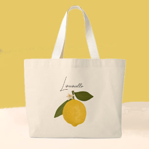 Grand Tote Bag Citron jaune avec feuilles vertes   Agrumes frais