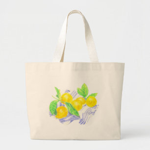 Grand Tote Bag citrons Meyer sur la serviette de cuisine