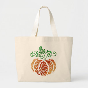 Grand Tote Bag Citrouille d'automne Swirl