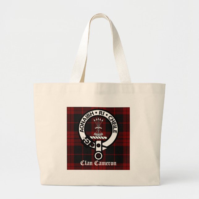 Grand Tote Bag Clan Cameron Crest & Tartan (Devant)
