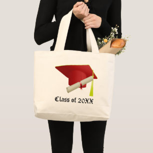 Grand Tote Bag Classe de 20XX Graduation Casquette rouge et diplô