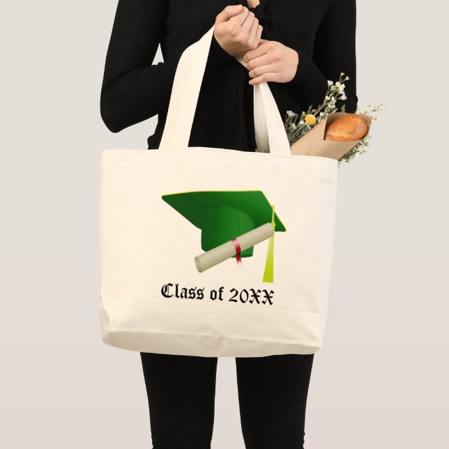 Grand Tote Bag Classe de 20XX Graduation Casquette vert et diplôm (Devant (produit))