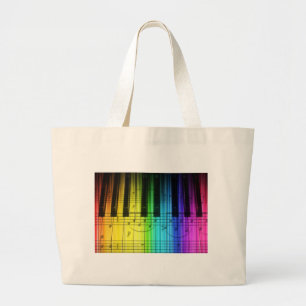 Grand Tote Bag Clavier et notes de piano d'arc-en-ciel
