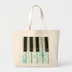 Grand Tote Bag Clés de piano avec des cercles d'Aqua