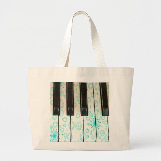 Grand Tote Bag Clés de piano avec des cercles d'Aqua (Devant)