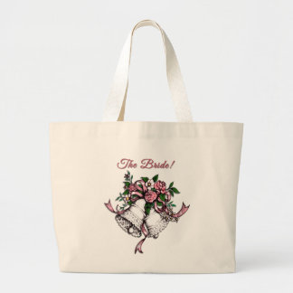 Grand Tote Bag Cloches de mariage roses La mariée
