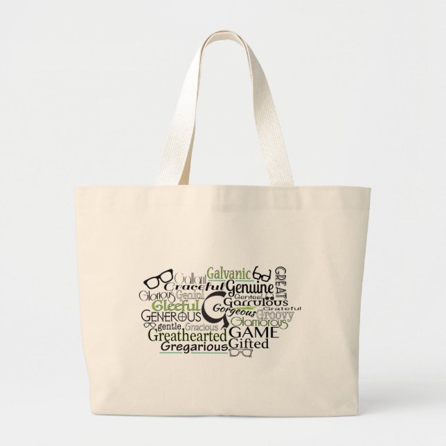 Grand Tote Bag Cloud Word Adjectif commençant par la lettre G (Devant)