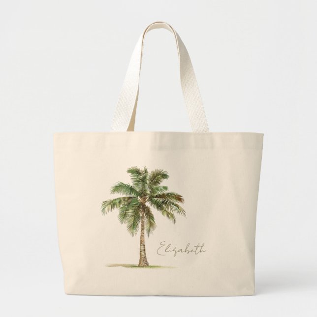 Grand Tote Bag Coastal Palm Tree Personalized (Devant)
