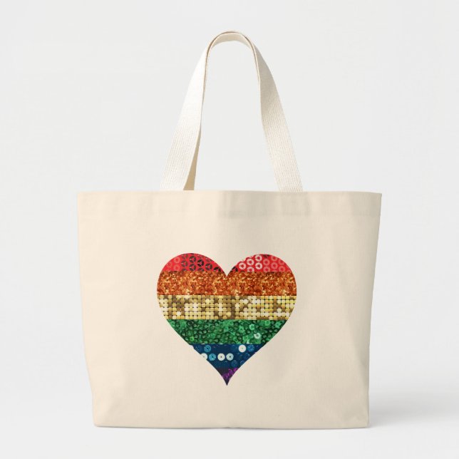 Grand Tote Bag coeur arc-en-ciel lgbt (Devant)