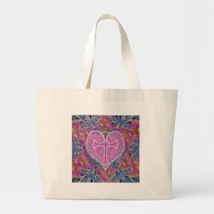 Grand Tote Bag Coeur, croix, motif par Amelia Carrie