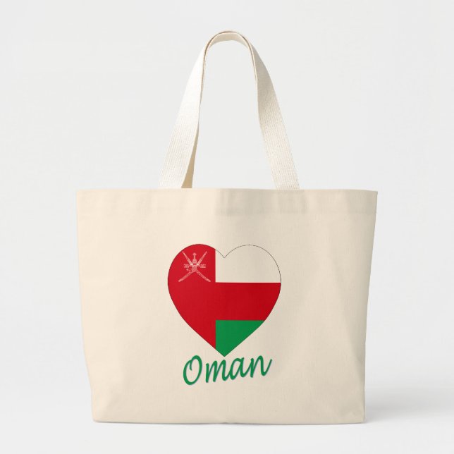 Grand Tote Bag Coeur de drapeau de l'Oman (Devant)