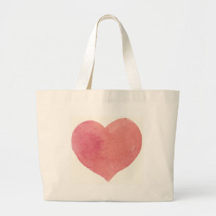 Grand Tote Bag Coeur peint par rose d'aquarelle