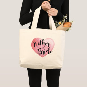 Grand Tote Bag Cœur Rose Aquarelle Mère de la Mariée