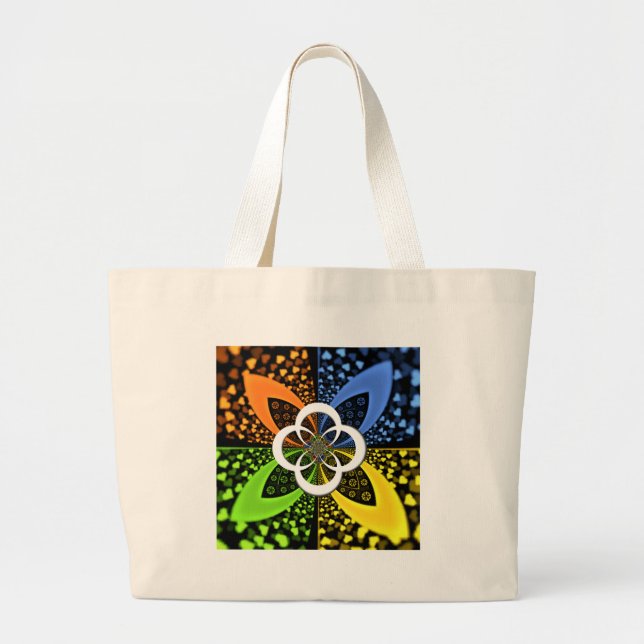 Grand Tote Bag Coeurs bleu vert jaune Iridescente (Devant)