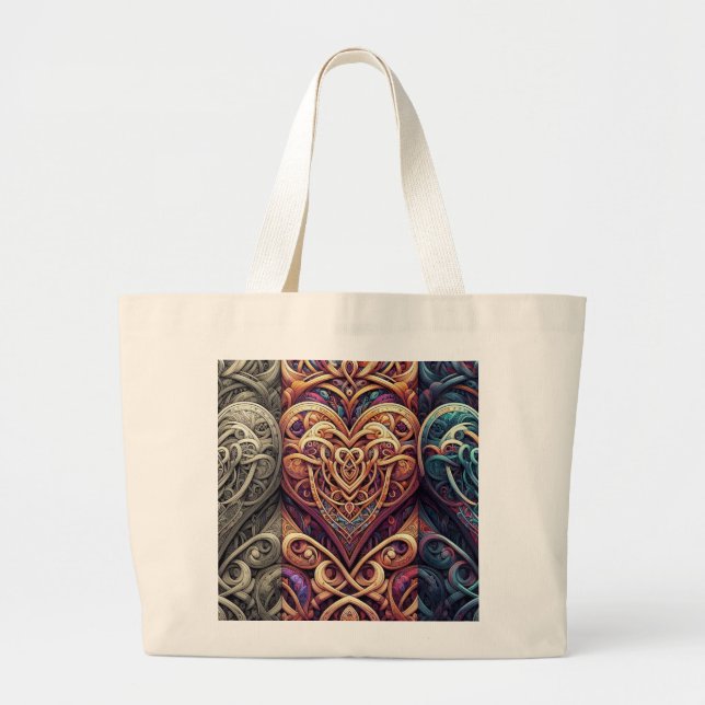 Grand Tote Bag Coeurs Celtiques Tri-Color (Devant)