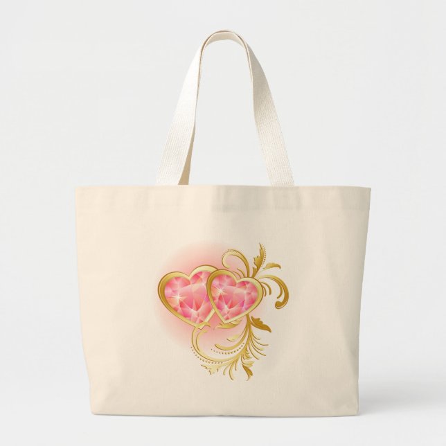 Grand Tote Bag Coeurs de bijoux roses (Devant)