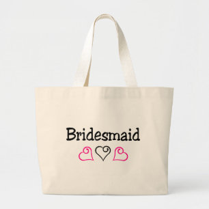 Grand Tote Bag Coeurs noirs roses de demoiselle d'honneur