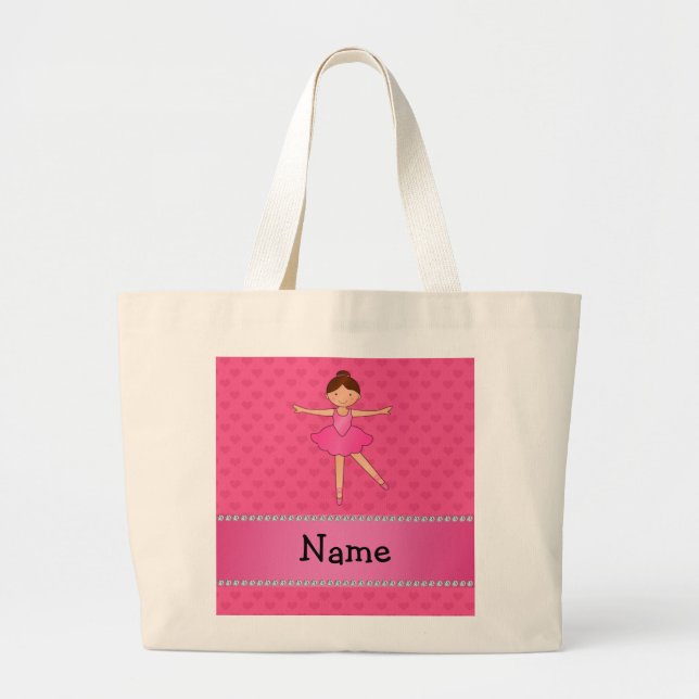 Grand Tote Bag Coeurs nommés personnalisés de rose de ballerine (Devant)