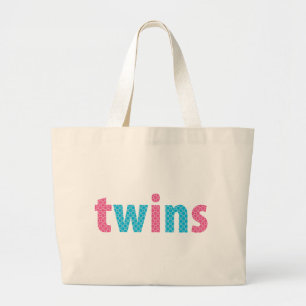 Grand Tote Bag COLLECTION de JUMEAUX - mélangée {aqua + rose}