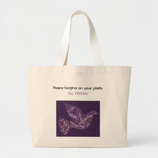 Grand Tote Bag Colombe "végétalienne" et citation de paix de (Devant)