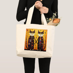 Grand Tote Bag Compagnons Abstraits : Un conte de deux chats