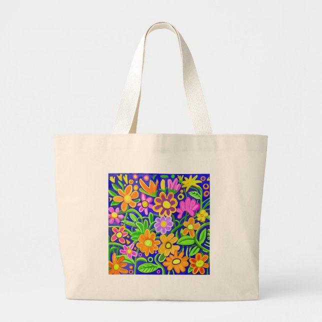 Grand Tote Bag Composition florale peinte (Devant)