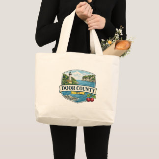 Grand Tote Bag Comté de Door, phare du Wisconsin et lac Michigan 