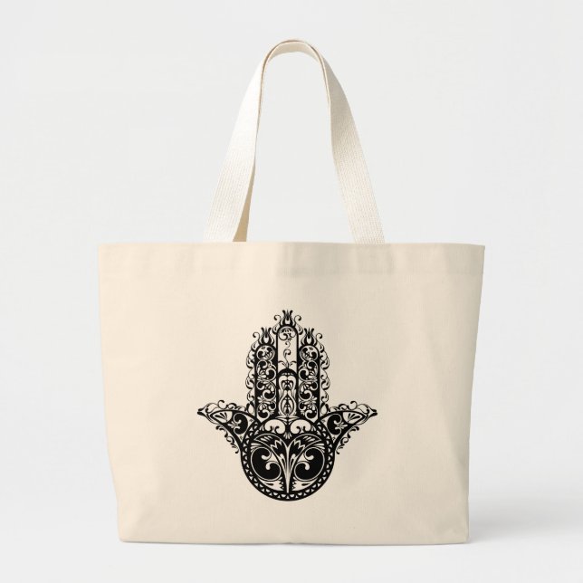Grand Tote Bag Conception décorative de Hamsa (Devant)